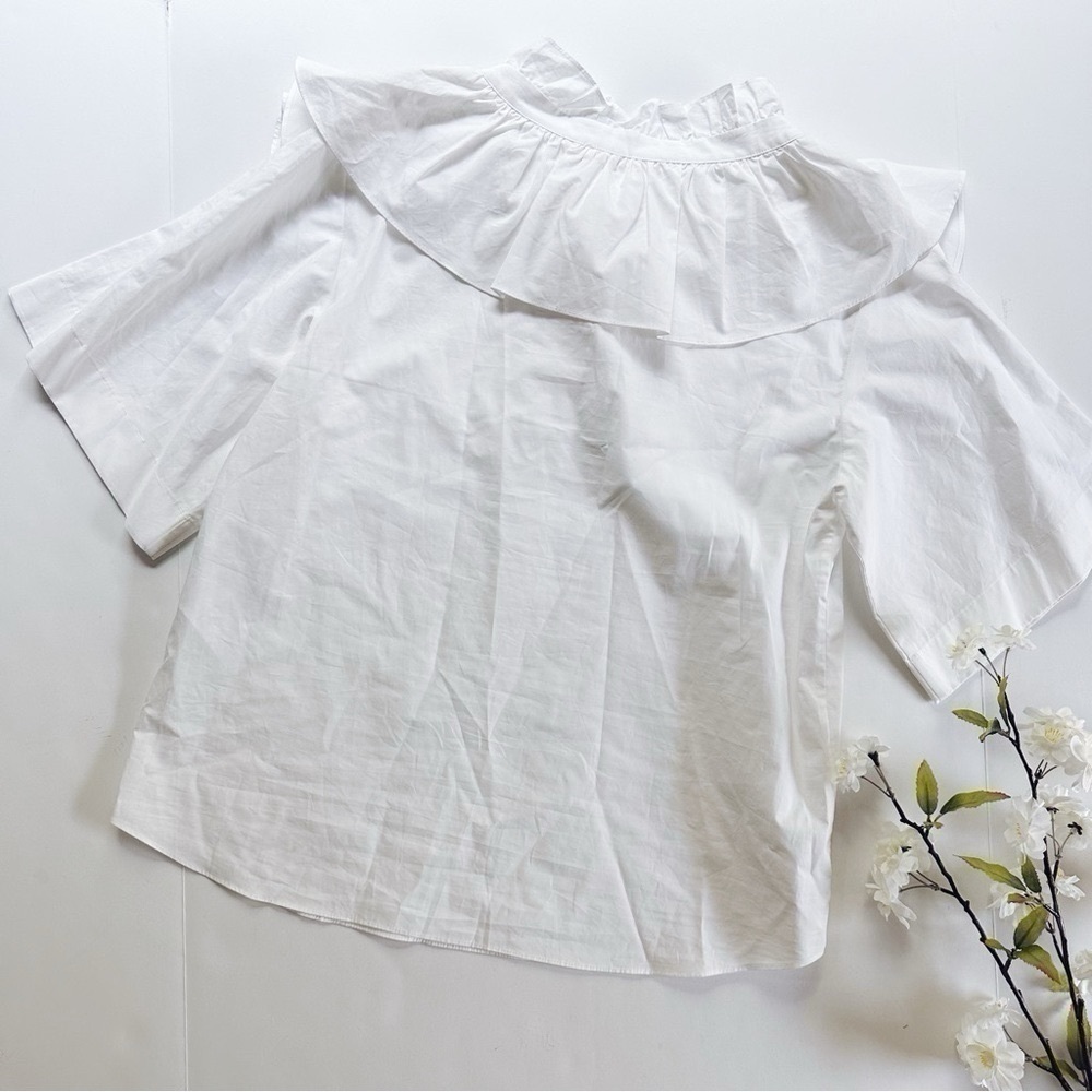 NEW See By Chloe Women’s White Cotton Poplin Short Sleeve Blouse Top Size 8 - Picture 7 of 9